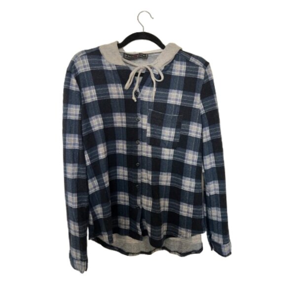 Polly & Esther Blue Flannel Hooded Button Down - Picture 1 of 3
